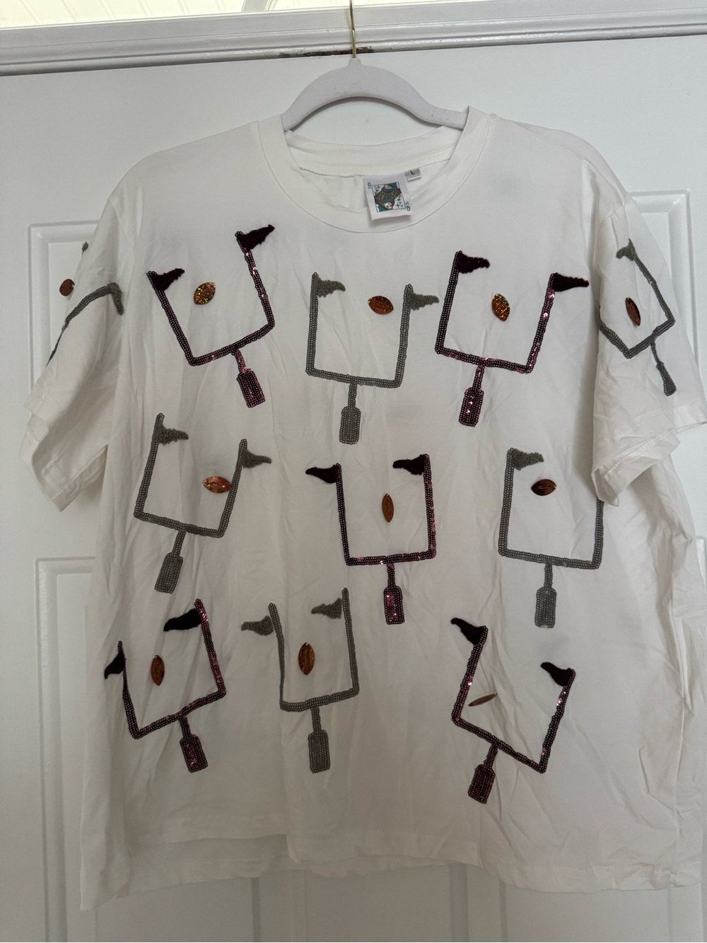 QUEEN OF SPARKLES White Tee with Sequin Accents